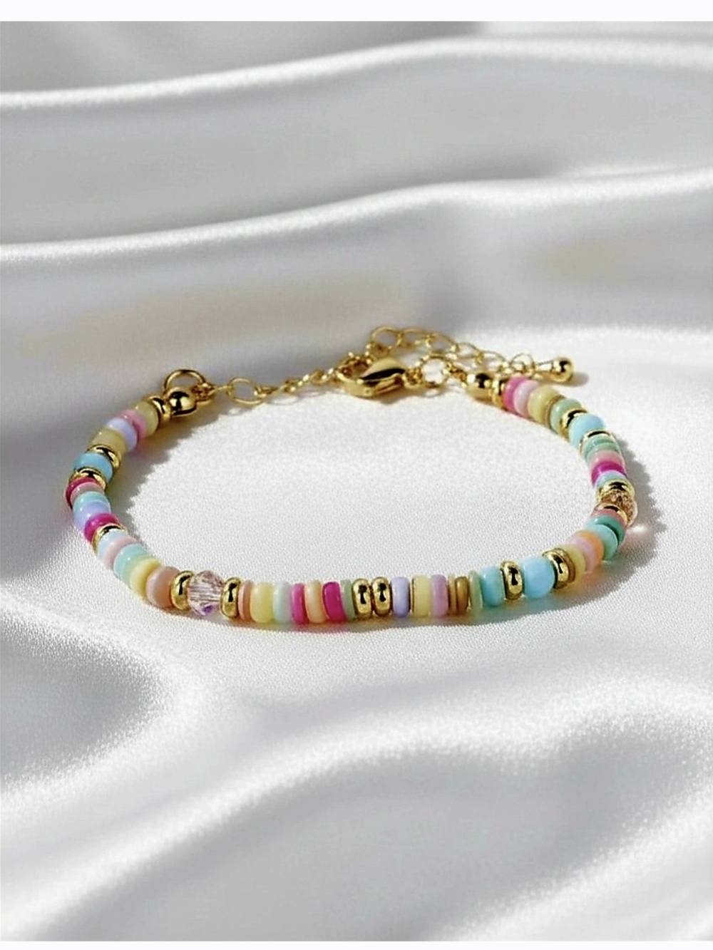 Gold-Accented Multicolor Beaded Bracelet/Anklet - Bohemian Pastel Mix